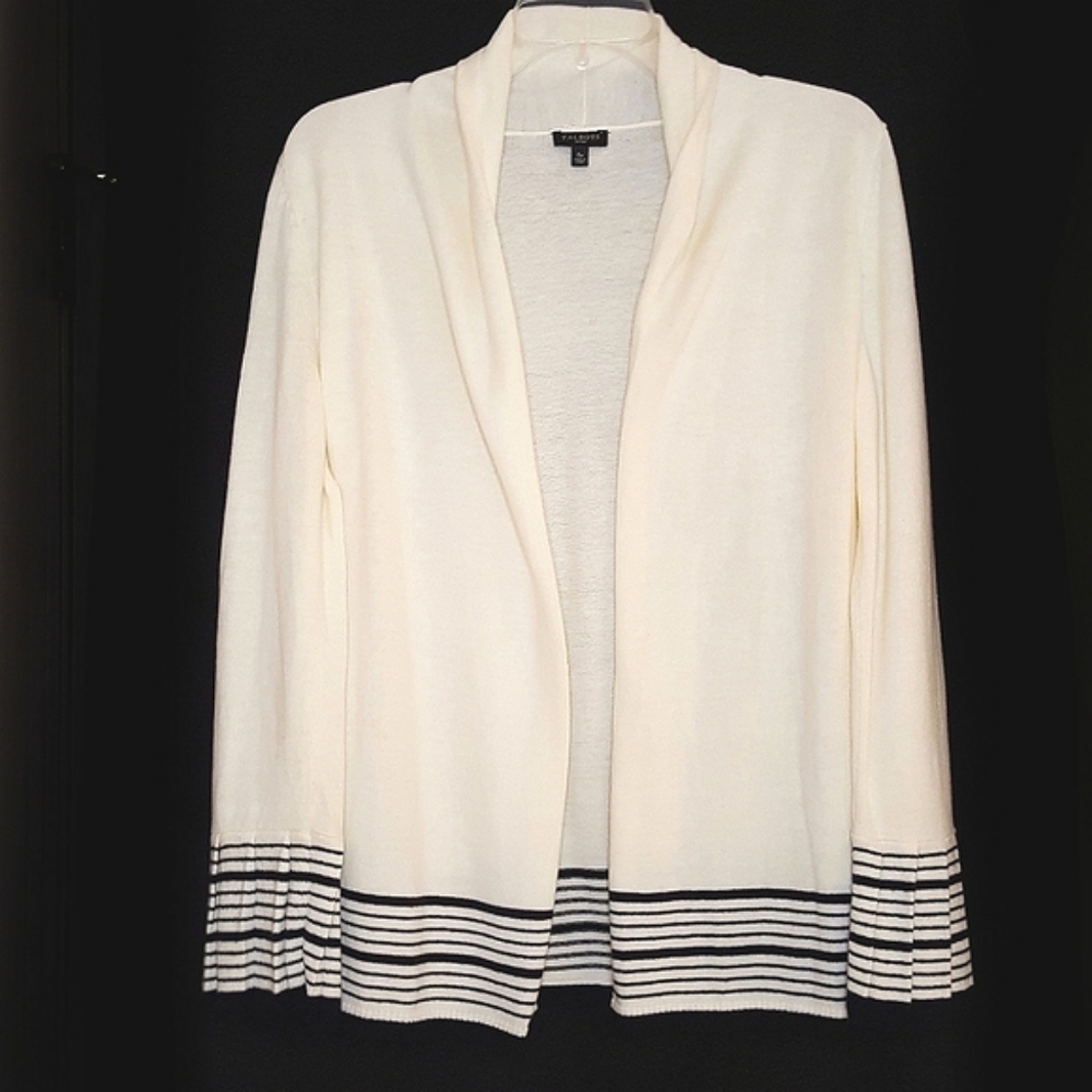 Talbots Open Front Cardigan w/ Striped Ruffle Sleeves, Size SP